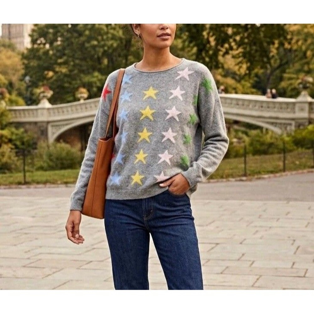 Bartolini XL Wool Cashmere Knit Star Pullover Sweater Crew Neck Long Sleeve